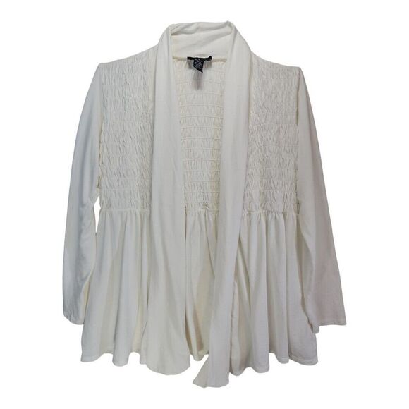 Alfani White Soft Knit Smocked Open Cardigan Size M Lightweight - Picture 1 of 6
